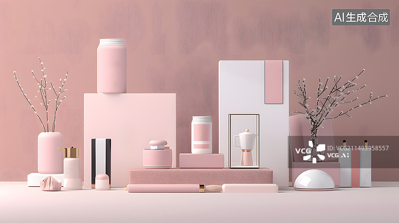 【AI数字艺术】粉色化妆品护肤品图片素材