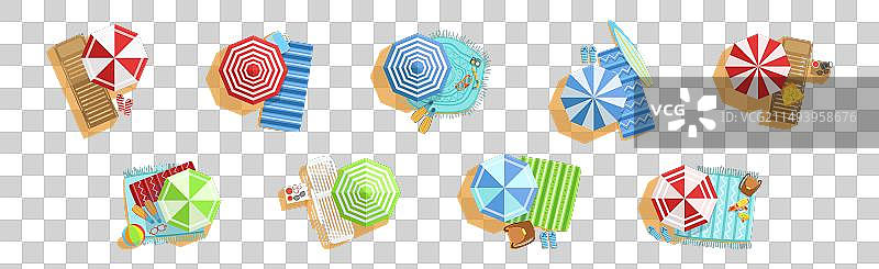 色彩鲜艳的遮阳伞，带躺椅图片素材