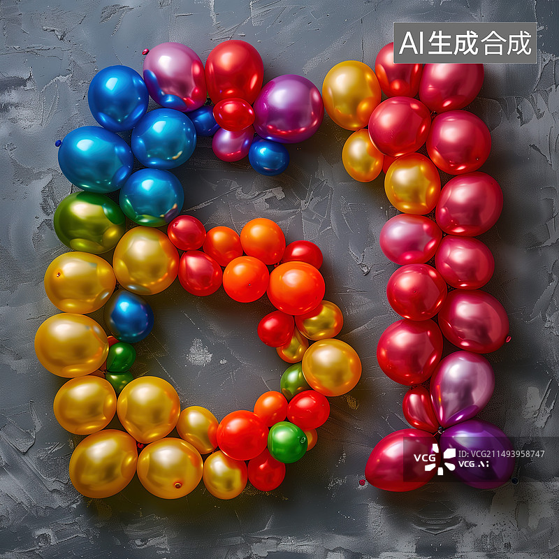 【AI数字艺术】气球组成的数字61图片素材