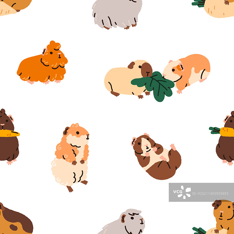 可爱豚鼠滑稽卡哇伊无缝图案图片素材