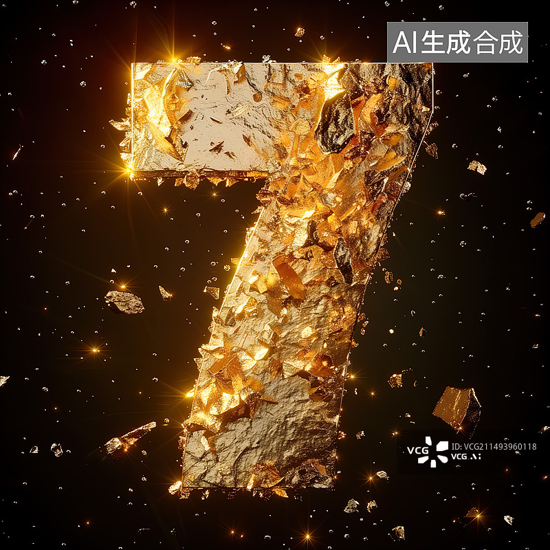 【AI数字艺术】数字7，金属质感，黄金，闪亮图片素材
