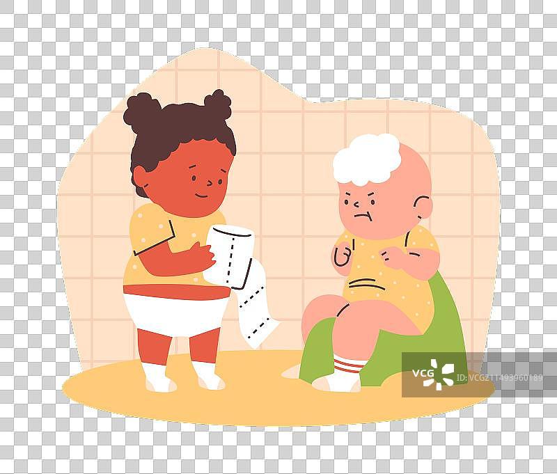 坐在便盆上的卡通可爱愤怒男婴图片素材