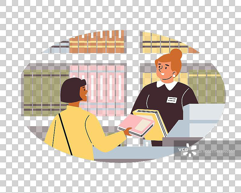 卡通顾客在商店购买书籍图片素材