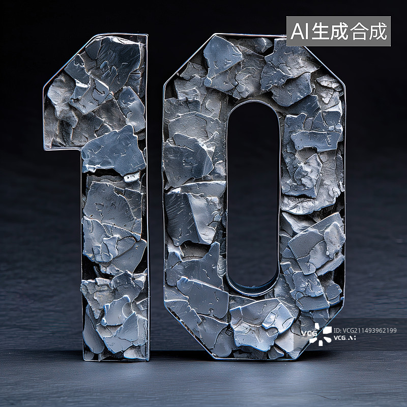 【AI数字艺术】数字10，银质，银色图片素材