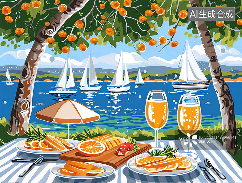 【AI数字艺术】夏日海边餐桌图片素材