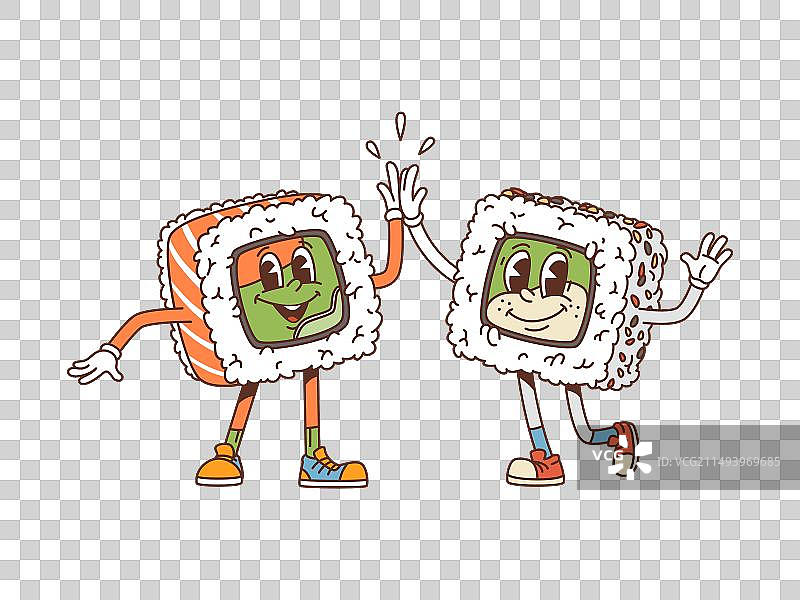 卡通日本寿司卷情侣击掌图片素材