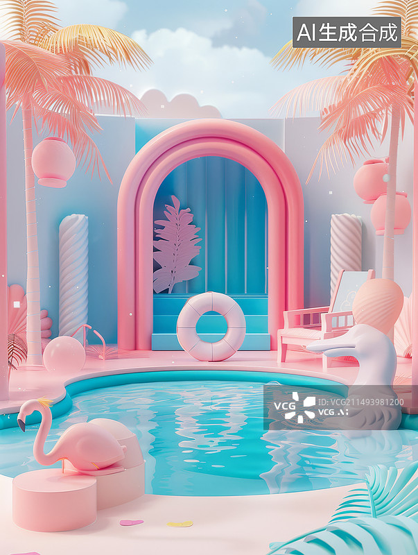 【AI数字艺术】夏季海边元素产品展示台图片素材