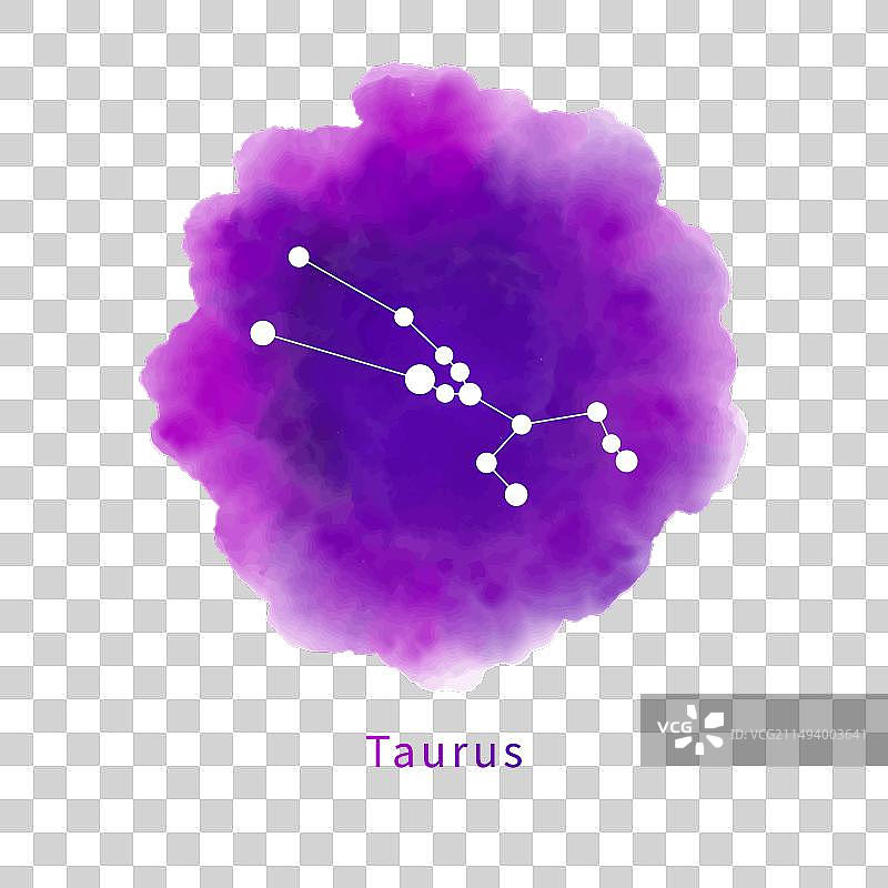明亮紫色水彩上的金牛座星座图片素材