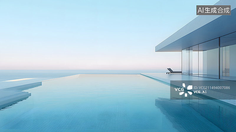 【AI数字艺术】海边酒店无边泳池图片素材