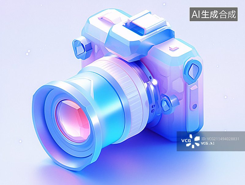 【AI数字艺术】3D卡通透明玻璃材质相机图标图片素材