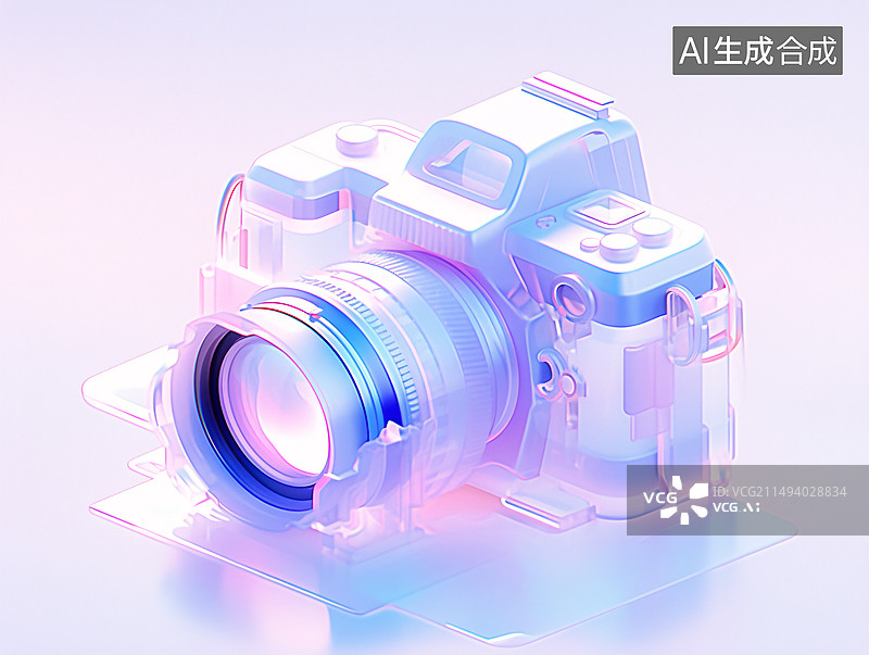【AI数字艺术】3D卡通透明玻璃材质相机图标图片素材