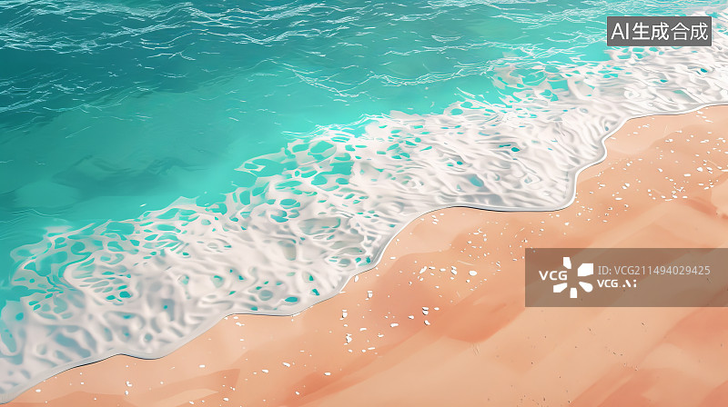 【AI数字艺术】航拍视角下的海浪冲刷着沙滩图片素材
