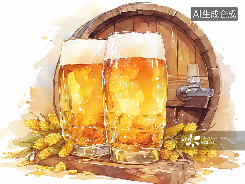 【AI数字艺术】酒桶和啤酒图片素材