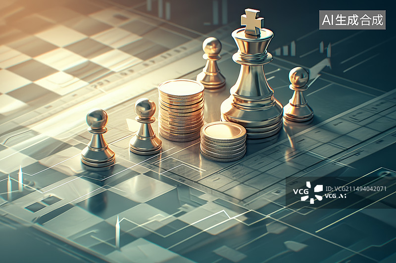 【AI数字艺术】金币与国际象棋金融概念图片素材