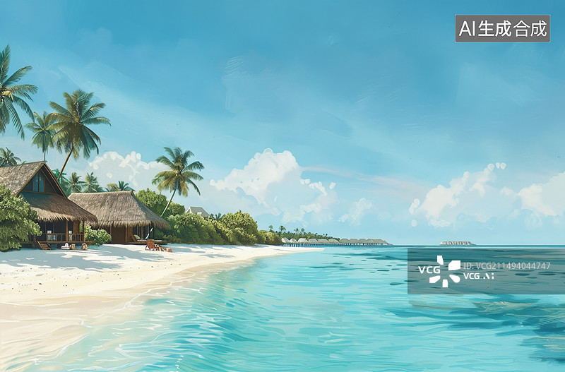 【AI数字艺术】海滩上的棕榈树和天空的风景图片素材