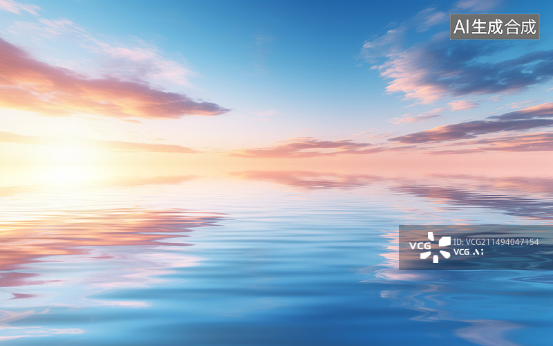 【AI数字艺术】天空水面倒影日出日落自然风景背景图图片素材