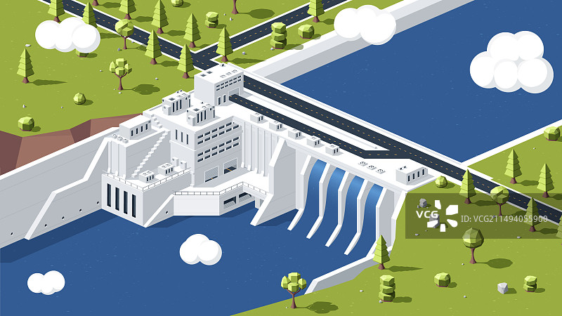 水电站低多边形模型图片素材