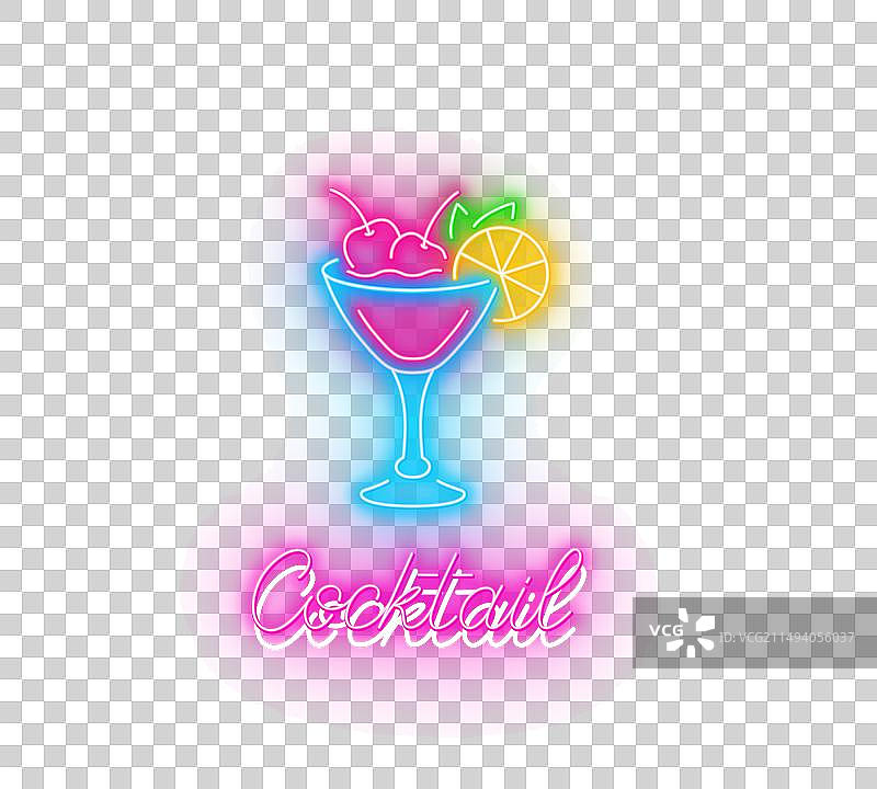 砖墙背景上的鸡尾酒霓虹灯标志图片素材