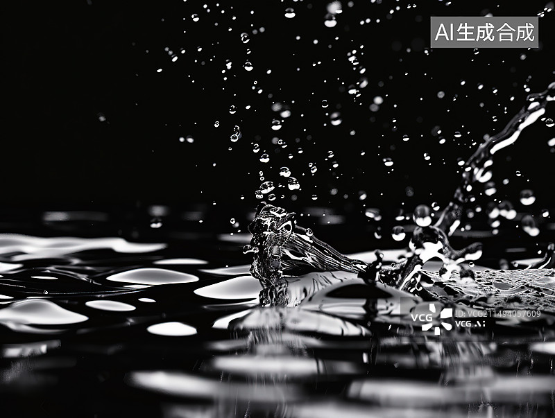 【AI数字艺术】黑色背景下水滴下落的特写镜头图片素材