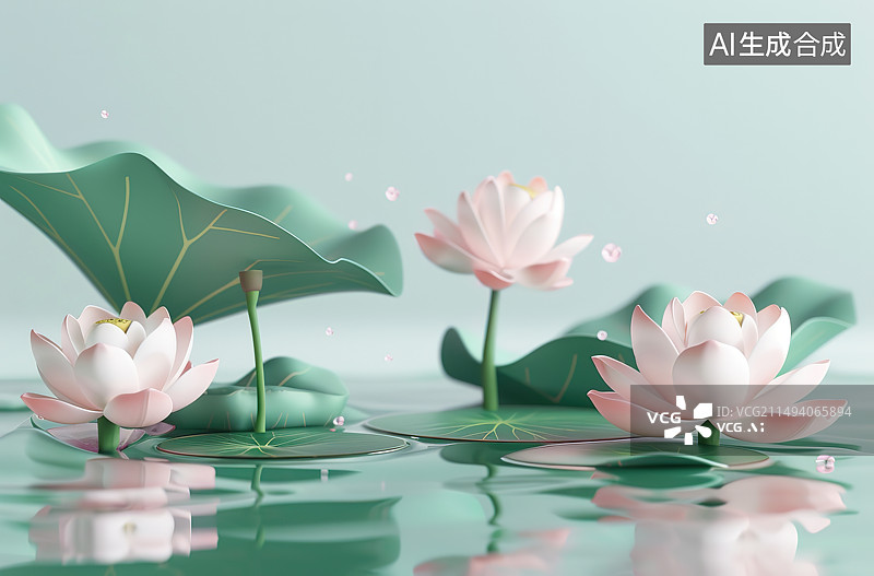 【AI数字艺术】湖中睡莲的特写镜头图片素材