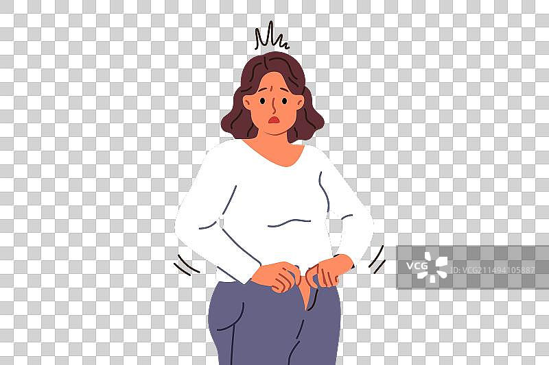 因为什么而无法穿上旧牛仔裤的超重女人图片素材