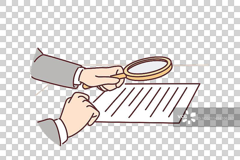 律师手持放大镜查看合同图片素材