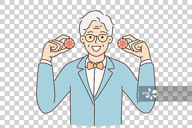 拿着赌场筹码的滑稽中年男人图片素材