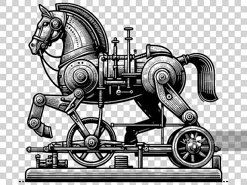 复古手绘机械木马图片素材