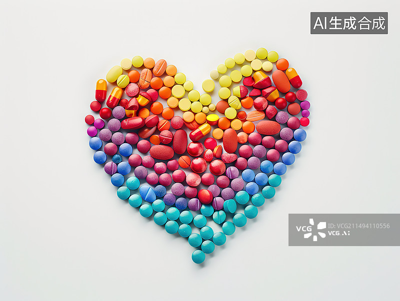 【AI数字艺术】白色背景上彩色心形装饰的特写镜头图片素材