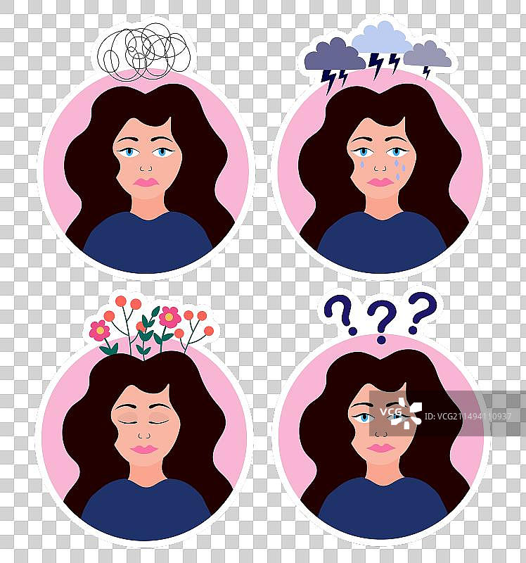 心理健康贴纸包：抑郁与焦虑图片素材