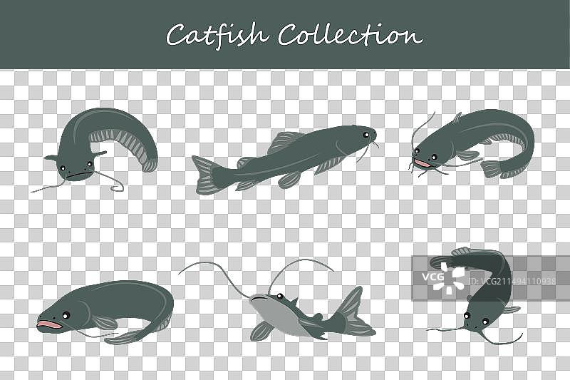 可爱的卡通鲶鱼套装图片素材