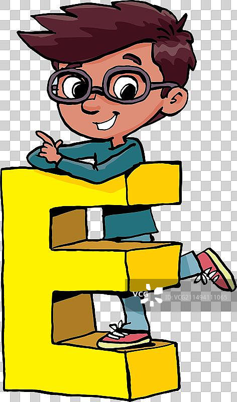 男孩站在大写字母E上图片素材