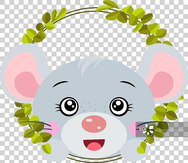友好的小老鼠从圆叶中探出头图片素材