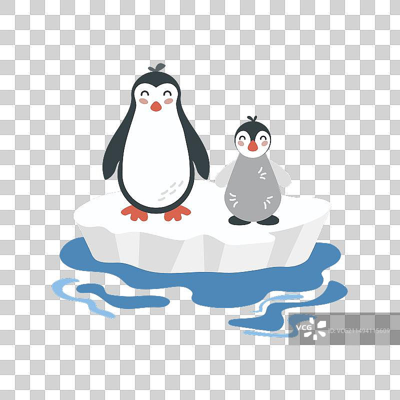 冰上的可爱卡通企鹅一家图片素材