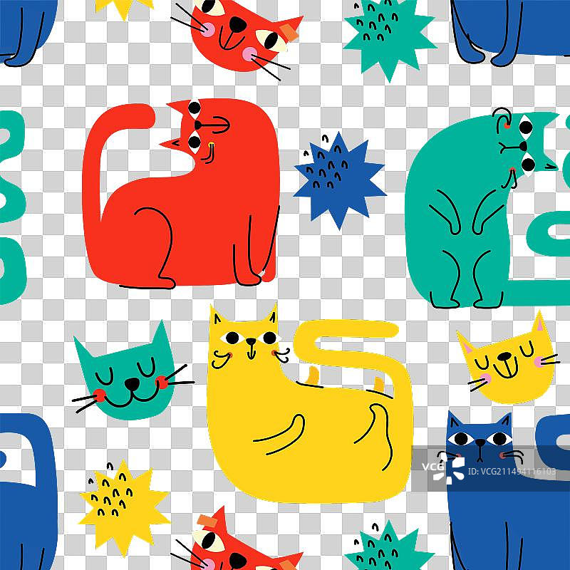极简抽象猫咪图案无缝设计图片素材