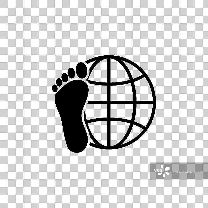 探索世界地球和足部扁平图标图片素材