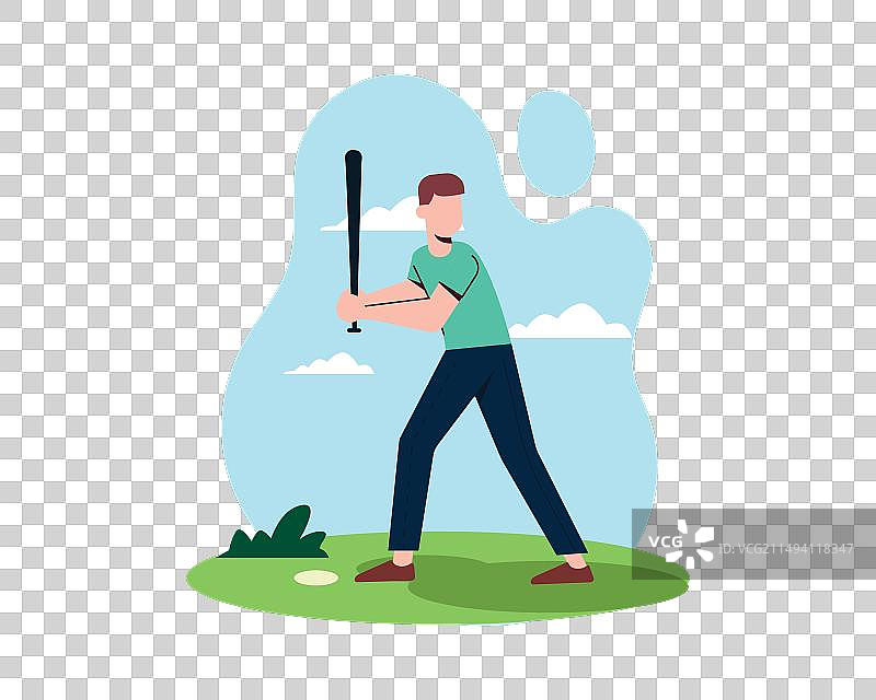 男人紧握棒球棒，准备击球图片素材