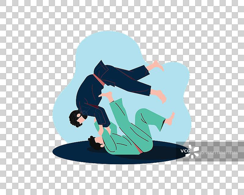 两名专业柔道运动员的影棚拍摄图片素材