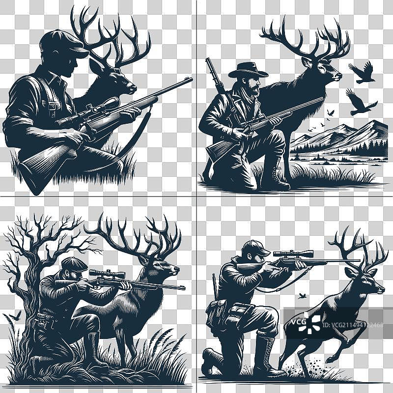 猎鹿场景剪影爸爸打猎图片素材