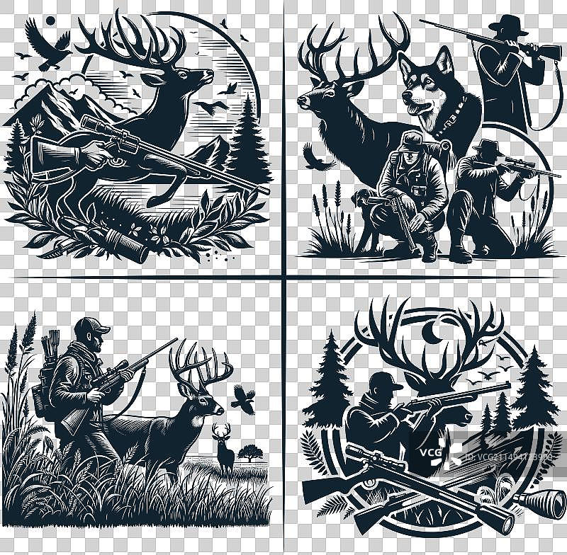 猎鹿场景剪影爸爸打猎图片素材