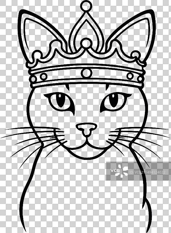 戴皇冠的猫咪线条艺术图片素材