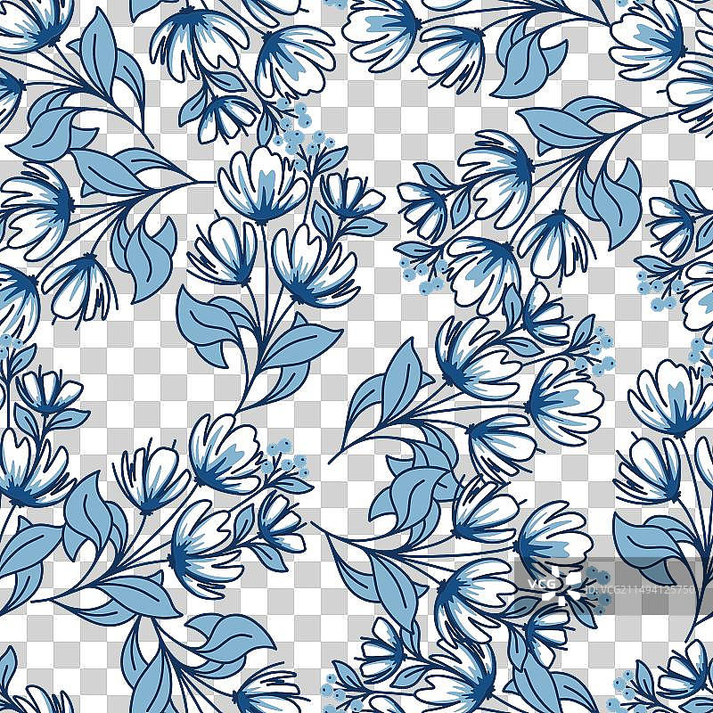 蓝色单色花卉枝无缝图案图片素材
