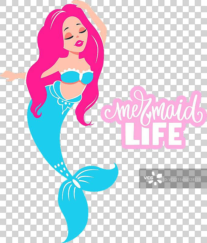 粉色头发蓝色尾巴的美人鱼图片素材