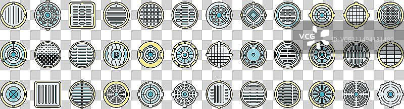 井盖图标彩色线条合集图片素材