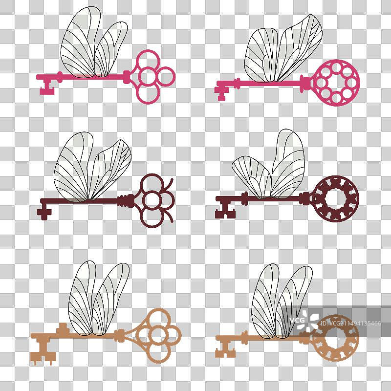 复古卡通钥匙套装图片素材