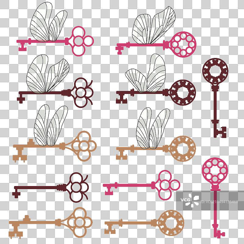 复古卡通钥匙套装图片素材