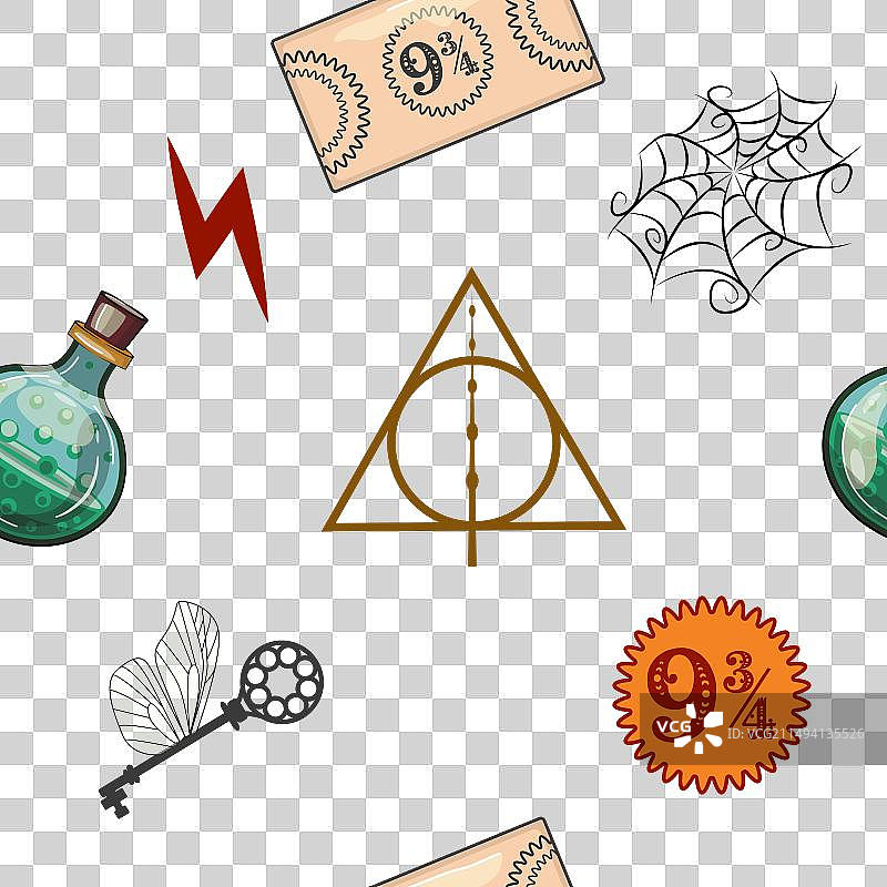 扁平风格的魔法物品无缝图案图片素材