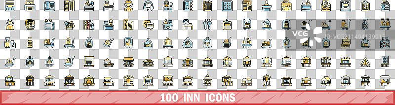 100个旅馆图标集（彩色线条风格）图片素材