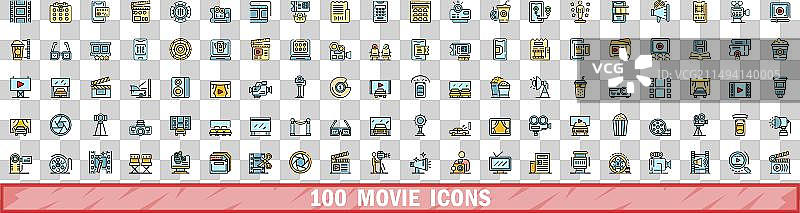 100个彩色线性电影图标合集图片素材