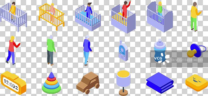 婴儿床图标等距设置图片素材